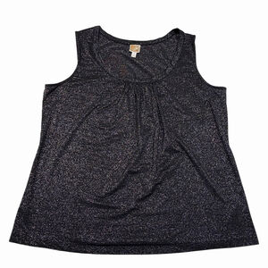 JM Collection Woman 1X Black Metallic Shimmer Sleeveless Tank Top Shell Stretch